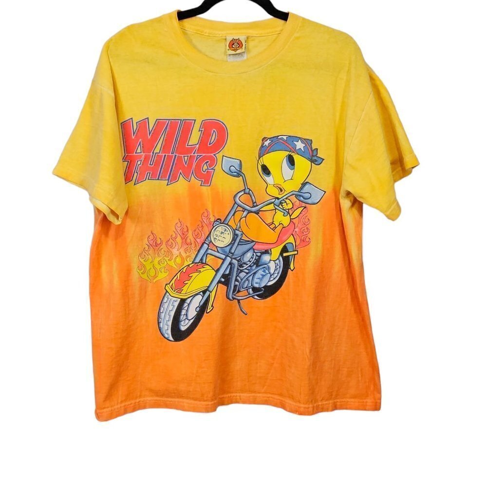 Looney Tunes Vintage 90's Tweety Bird Wild Thing Biker Tie Dye T-shirt